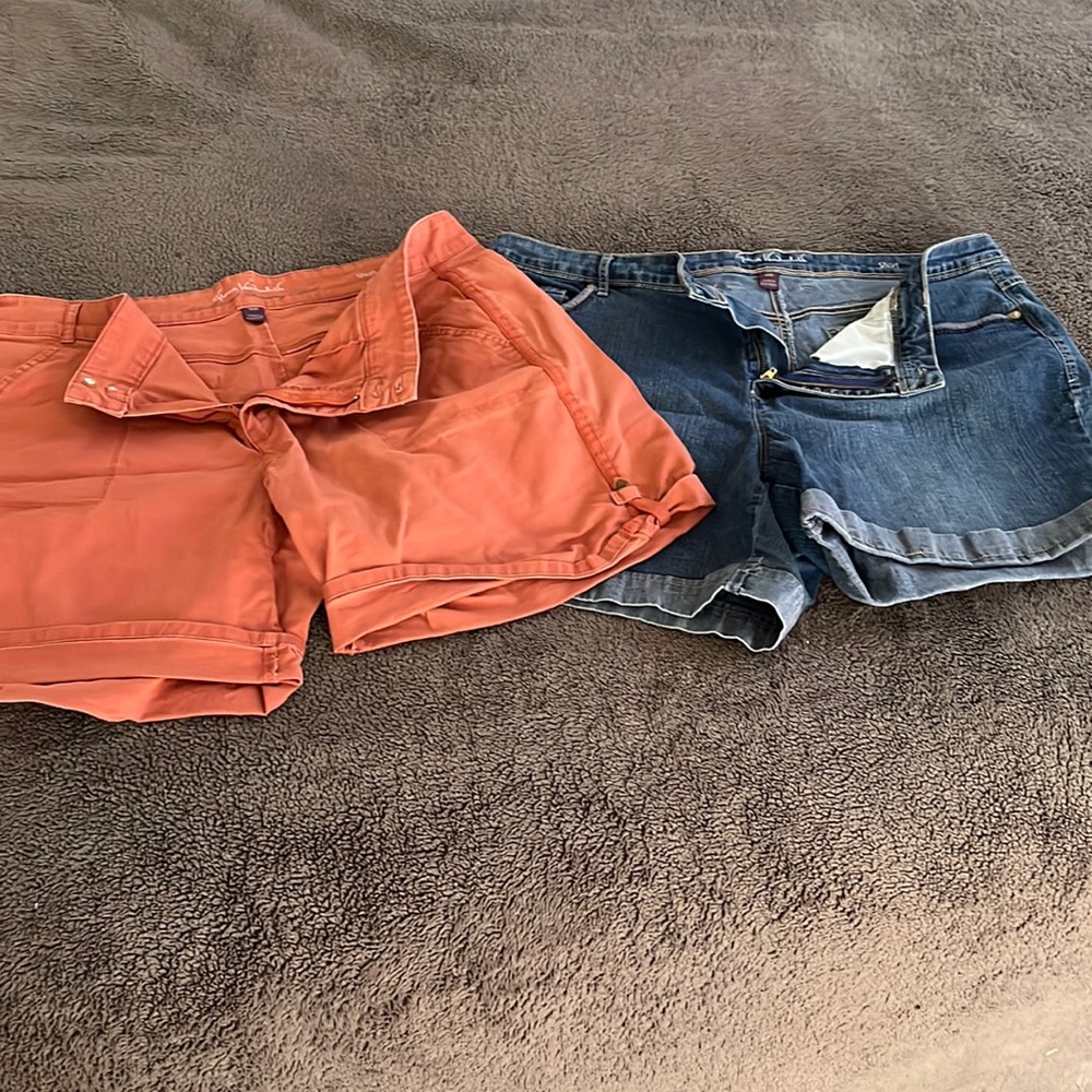 Two excellent condition 16w Gloria Vanderbilt shorts rel fit coral and denim.